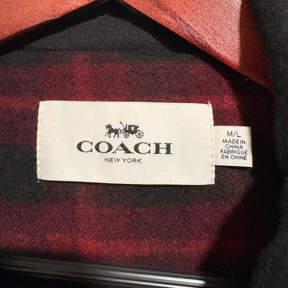 Coach Black Wool Blend Cape w/Plaid Interior & Detachable Hood Size M/L F18030 - Picture 3 of 10